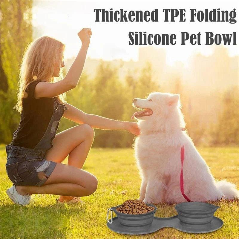 Double Collapsible Pet Feeding Bowl Set - Convenient And Portable Dog And Cat Bowls-2