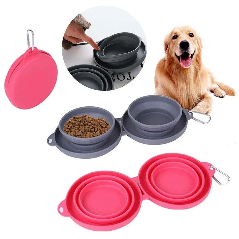 Double Collapsible Pet Feeding Bowl Set - Convenient And Portable Dog And Cat Bowls-0